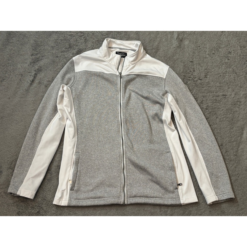 Straight Down Golf Jacket Womens XL Full Zip Grey White Performance Mock Neck